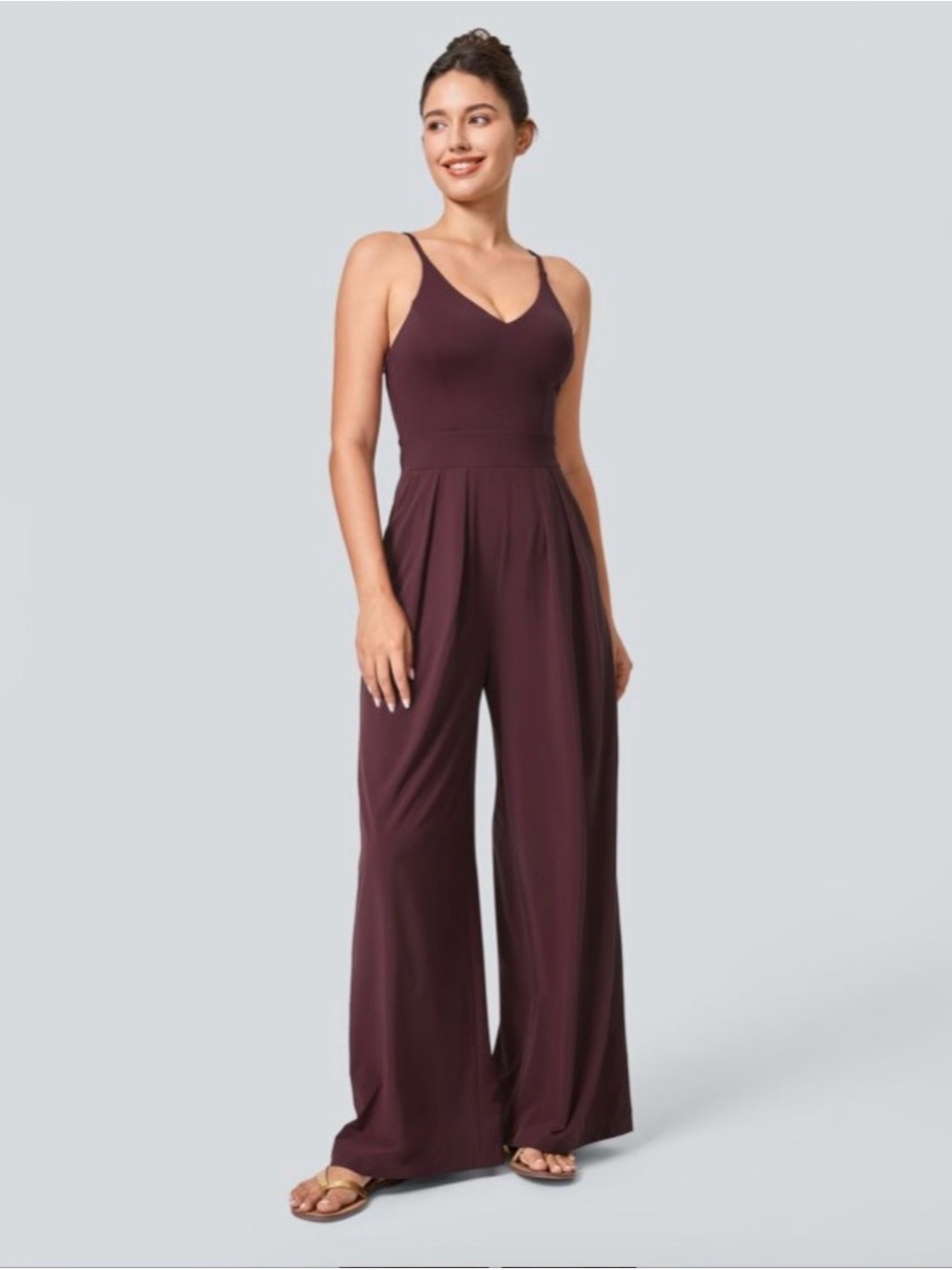 Halara Sleeveless Wide-Leg Jumpsuit in Plum